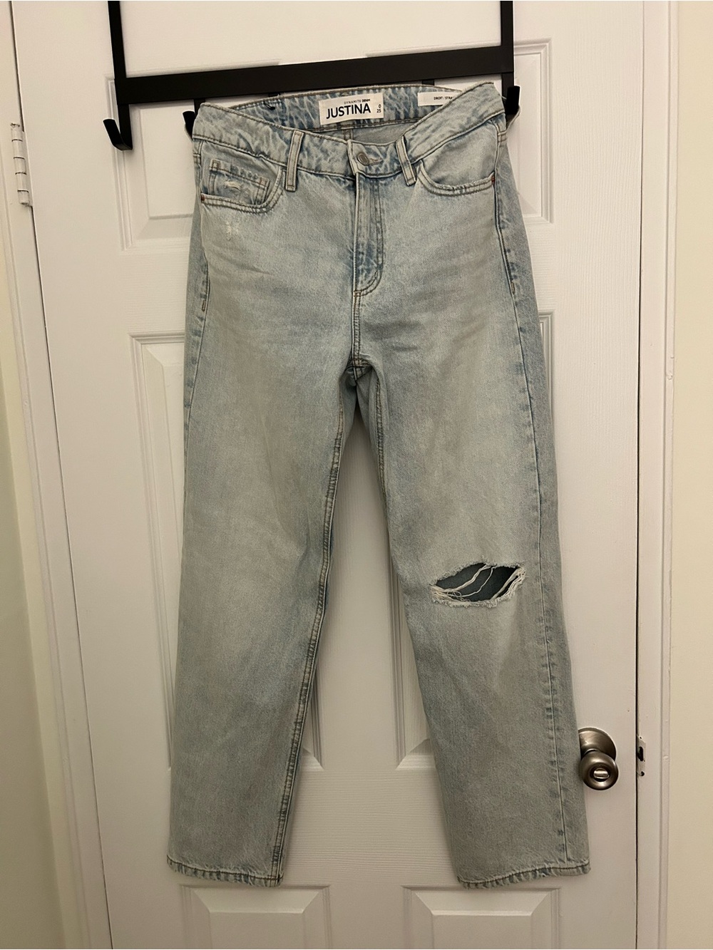 Light Wash Ripped Straight-Leg Jeans